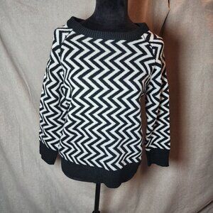 BB Dakota Womens Sweater Size L Black White Chevron Crew Neck 3/4 Sleeve
